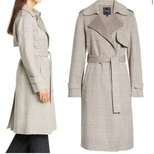 Theory Wool Plaid Trench Coat in Beige